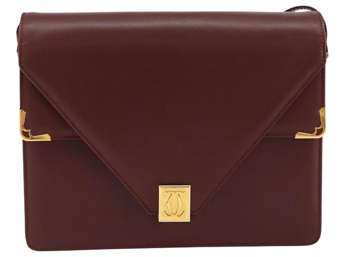Cartier Bolso de hombro Must Line de cuero burdeos y oro Auth mr1585 Dorado - vista 2