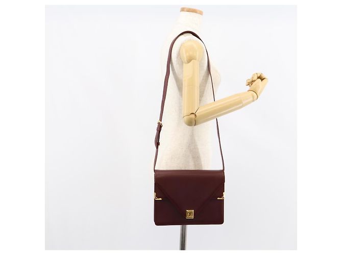 Cartier Bolso de hombro Must Line de cuero burdeos y oro Auth mr1585 Dorado - vista 23