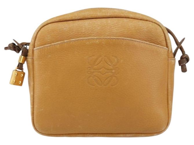 Borsa a Spalla Anagram LOEWE in Pelle Marrone Oro Auth ka490 D'oro - vista 13