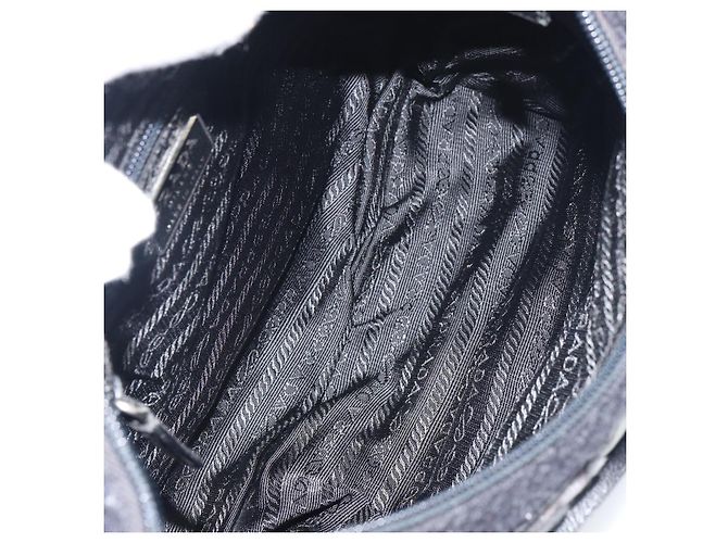 Borsa a Spalla PRADA Lana Nera Argento Auth 151503 Nero - vista 11