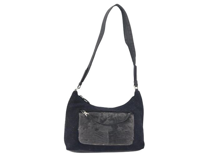 Borsa a Spalla PRADA Lana Nera Argento Auth 151503 Nero - vista 13