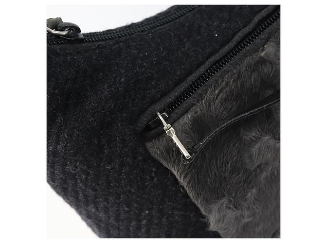 Borsa a Spalla PRADA Lana Nera Argento Auth 151503 Nero - vista 17