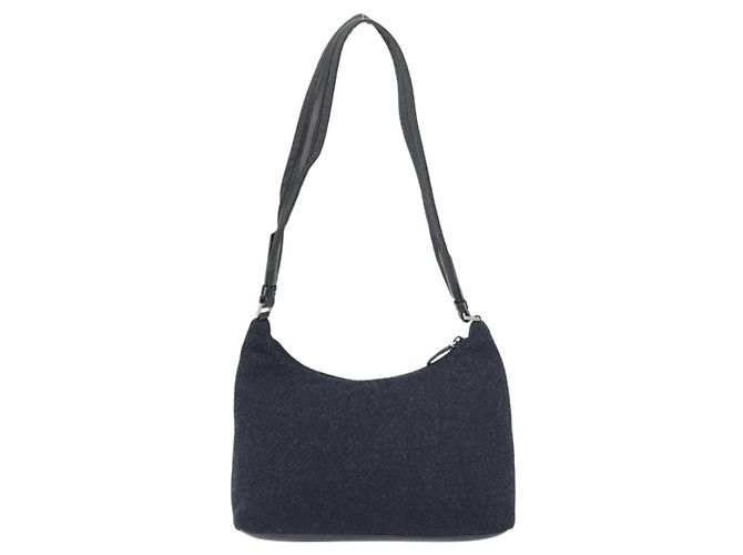 Borsa a Spalla PRADA Lana Nera Argento Auth 151503 Nero - vista 2