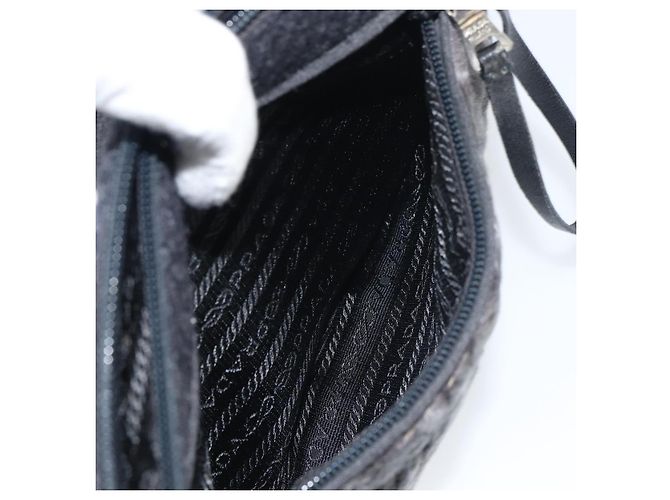 Borsa a Spalla PRADA Lana Nera Argento Auth 151503 Nero - vista 23