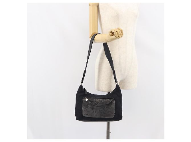 Borsa a Spalla PRADA Lana Nera Argento Auth 151503 Nero - vista 24