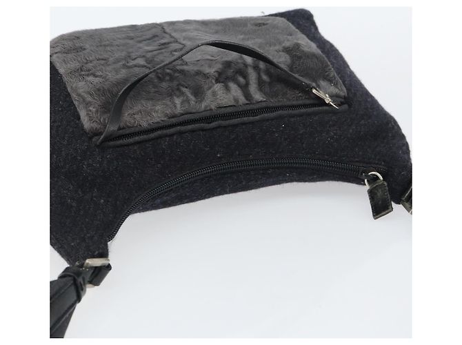 Borsa a Spalla PRADA Lana Nera Argento Auth 151503 Nero - vista 6
