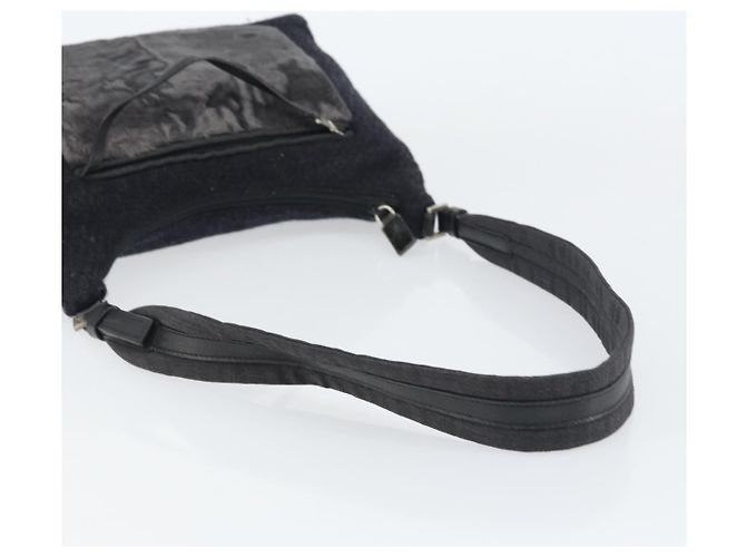 Borsa a Spalla PRADA Lana Nera Argento Auth 151503 Nero - vista 7