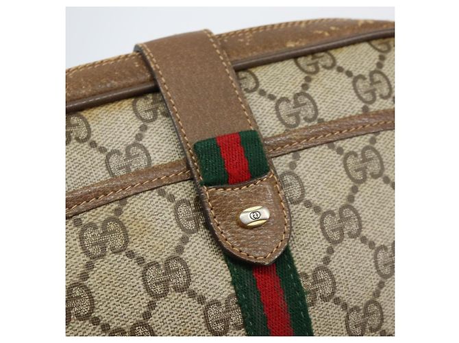 Borsa Sherry Line GG Supreme Web di GUCCI in PVC beige e oro 116 02 055 Auth 155594 D'oro - vista 15