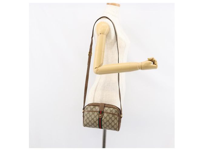 Borsa Sherry Line GG Supreme Web di GUCCI in PVC beige e oro 116 02 055 Auth 155594 D'oro - vista 23