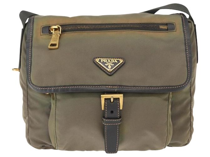 PRADA Schultertasche Nylon Khaki Gold Auth 154525 Golden - Ansicht 13
