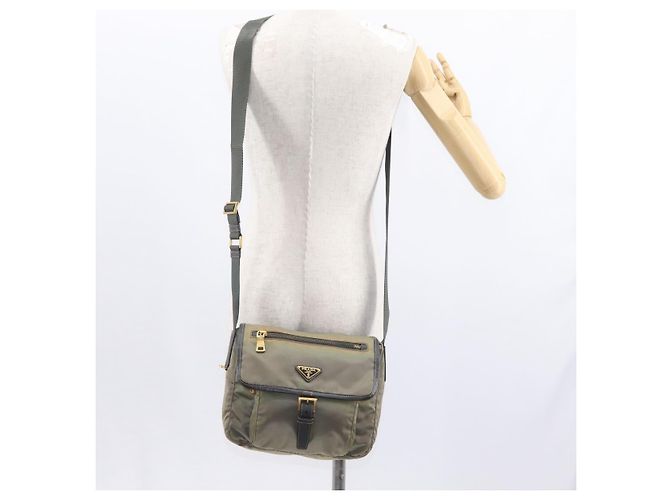 PRADA Schultertasche Nylon Khaki Gold Auth 154525 Golden - Ansicht 28