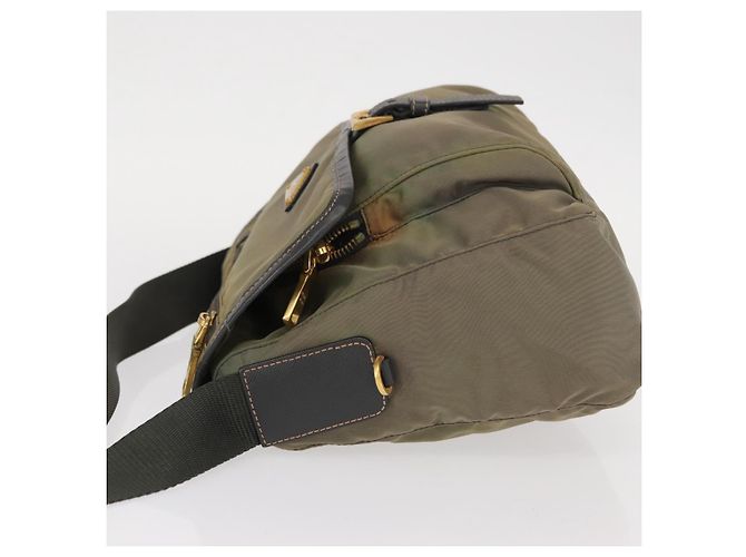 PRADA Schultertasche Nylon Khaki Gold Auth 154525 Golden - Ansicht 4