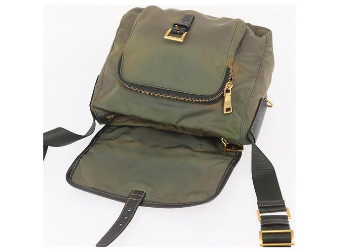 PRADA Schultertasche Nylon Khaki Gold Auth 154525 Golden - Ansicht 9