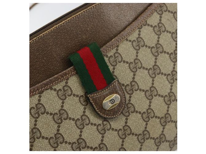Gucci Borsa GG Supreme Web Sherry Line in PVC beige e oro 904 02 026 Auth 154668 D'oro - vista 14