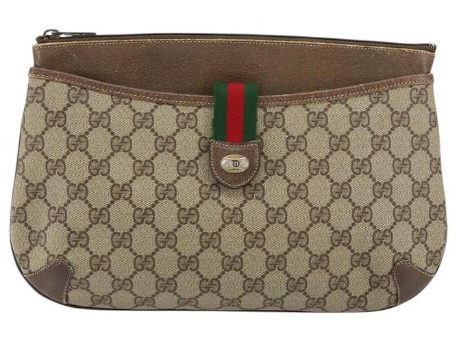 Gucci Borsa GG Supreme Web Sherry Line in PVC beige e oro 904 02 026 Auth 154668 D'oro - vista 2