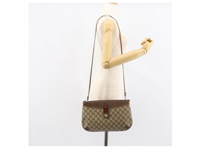 Gucci Borsa GG Supreme Web Sherry Line in PVC beige e oro 904 02 026 Auth 154668 D'oro - vista 22
