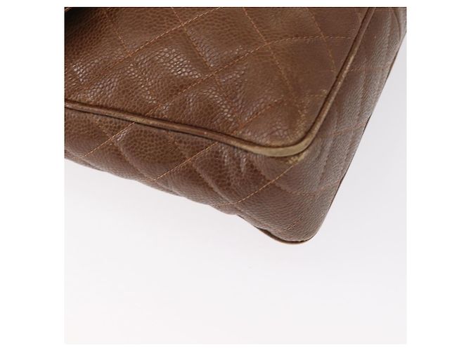CHANEL Borsa a Spalla Matelassé in Pelle Caviar Marrone Oro CC Auth 143676 D'oro - vista 10