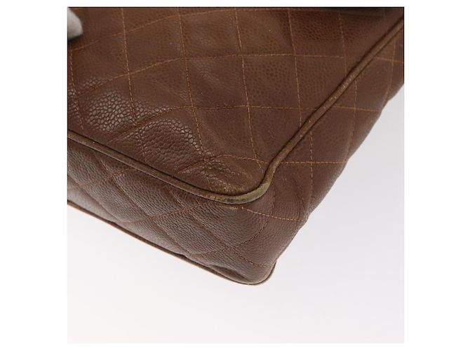 CHANEL Borsa a Spalla Matelassé in Pelle Caviar Marrone Oro CC Auth 143676 D'oro - vista 11
