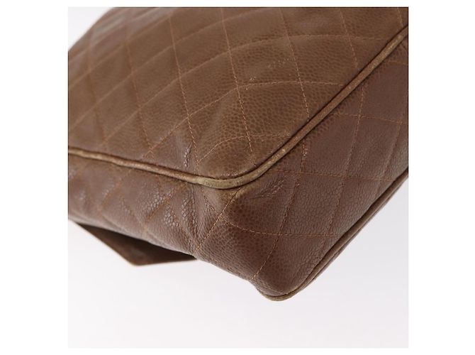 CHANEL Borsa a Spalla Matelassé in Pelle Caviar Marrone Oro CC Auth 143676 D'oro - vista 12