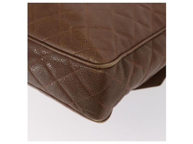 CHANEL Borsa a Spalla Matelassé in Pelle Caviar Marrone Oro CC Auth 143676 D'oro - vista 13