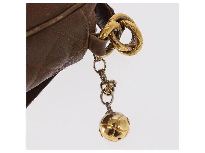 CHANEL Borsa a Spalla Matelassé in Pelle Caviar Marrone Oro CC Auth 143676 D'oro - vista 14