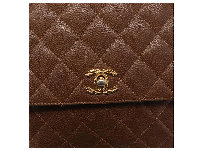CHANEL Borsa a Spalla Matelassé in Pelle Caviar Marrone Oro CC Auth 143676 D'oro - vista 15