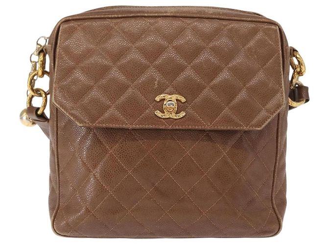 CHANEL Borsa a Spalla Matelassé in Pelle Caviar Marrone Oro CC Auth 143676 D'oro - vista 2