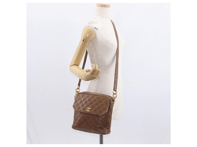CHANEL Borsa a Spalla Matelassé in Pelle Caviar Marrone Oro CC Auth 143676 D'oro - vista 25