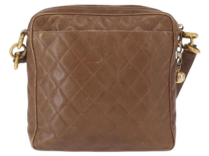 CHANEL Borsa a Spalla Matelassé in Pelle Caviar Marrone Oro CC Auth 143676 D'oro - vista 3
