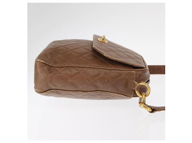 CHANEL Borsa a Spalla Matelassé in Pelle Caviar Marrone Oro CC Auth 143676 D'oro - vista 4