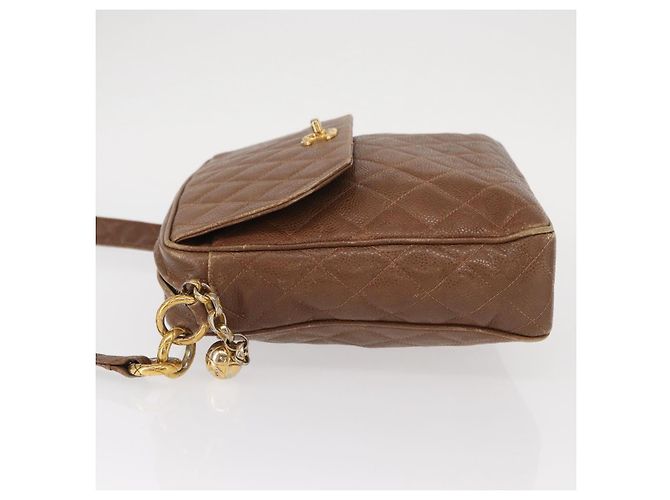 CHANEL Borsa a Spalla Matelassé in Pelle Caviar Marrone Oro CC Auth 143676 D'oro - vista 5