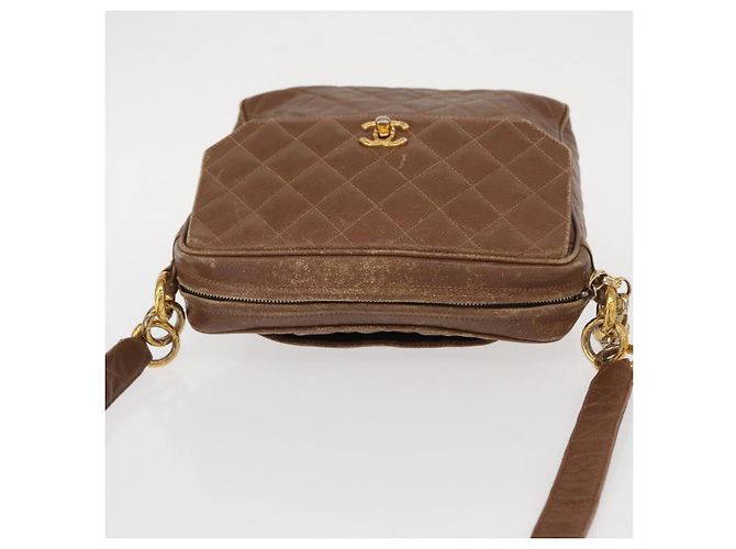 CHANEL Borsa a Spalla Matelassé in Pelle Caviar Marrone Oro CC Auth 143676 D'oro - vista 6