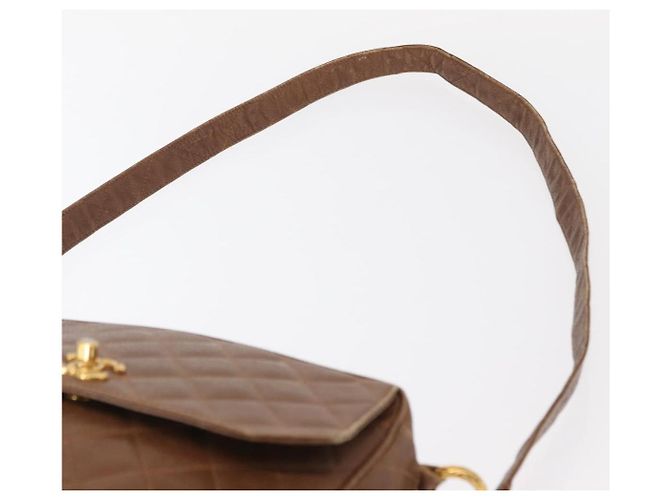 CHANEL Borsa a Spalla Matelassé in Pelle Caviar Marrone Oro CC Auth 143676 D'oro - vista 8