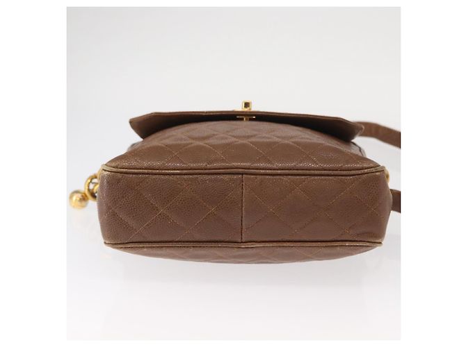 CHANEL Borsa a Spalla Matelassé in Pelle Caviar Marrone Oro CC Auth 143676 D'oro - vista 9