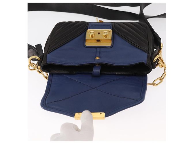 Borsa a Spalla Miu Miu Matelassé in Pelle 2 in 1 Blu Nero Oro Auth 153826 D'oro - vista 10
