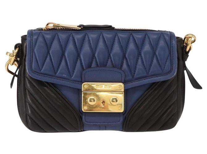 Borsa a Spalla Miu Miu Matelassé in Pelle 2 in 1 Blu Nero Oro Auth 153826 D'oro - vista 13