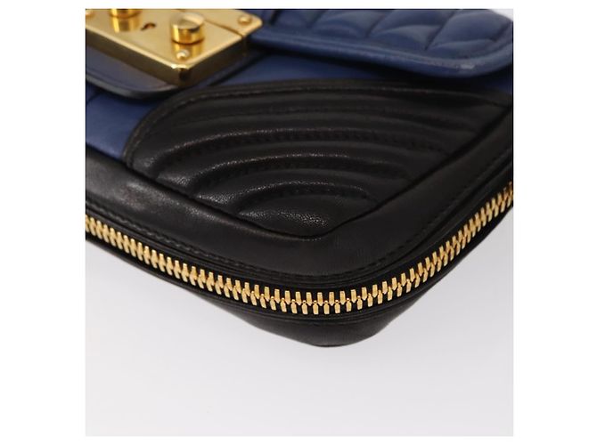 Borsa a Spalla Miu Miu Matelassé in Pelle 2 in 1 Blu Nero Oro Auth 153826 D'oro - vista 16