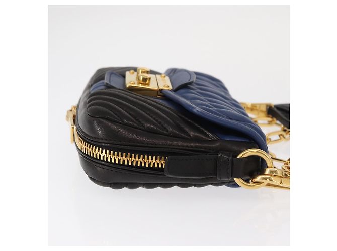 Borsa a Spalla Miu Miu Matelassé in Pelle 2 in 1 Blu Nero Oro Auth 153826 D'oro - vista 3