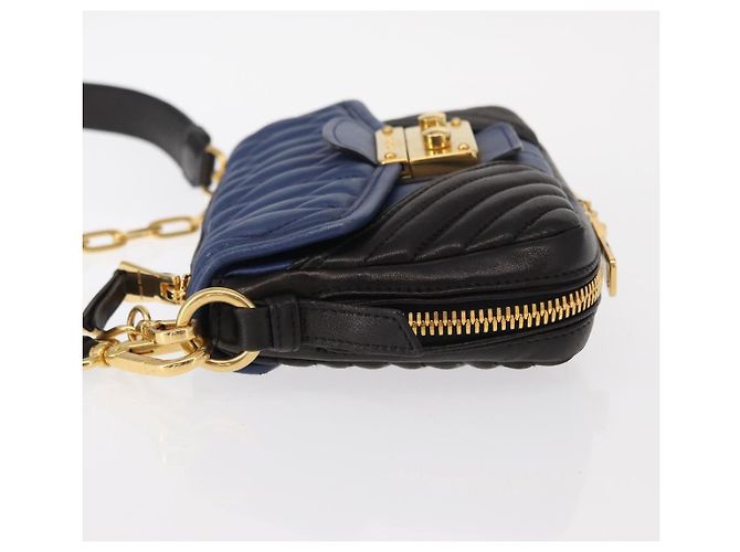 Borsa a Spalla Miu Miu Matelassé in Pelle 2 in 1 Blu Nero Oro Auth 153826 D'oro - vista 4