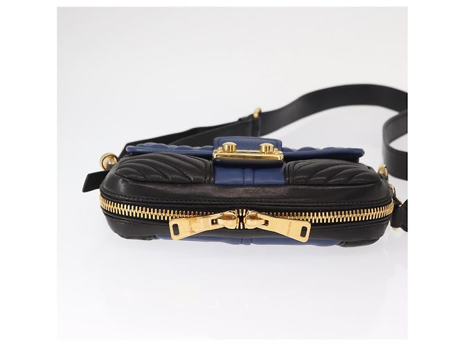 Borsa a Spalla Miu Miu Matelassé in Pelle 2 in 1 Blu Nero Oro Auth 153826 D'oro - vista 5
