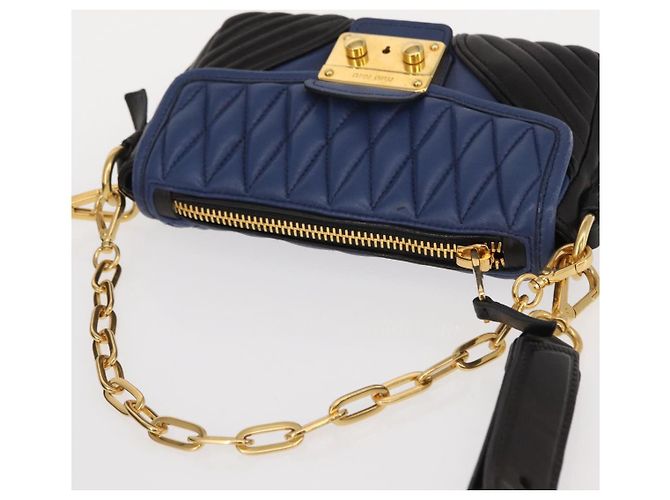 Borsa a Spalla Miu Miu Matelassé in Pelle 2 in 1 Blu Nero Oro Auth 153826 D'oro - vista 6