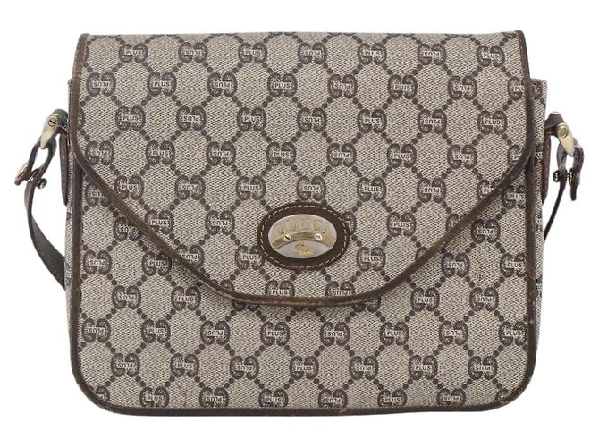 Borsa a Spalla GUCCI GG Plus Supreme PVC Beige Oro Auth 154434 D'oro - vista 2