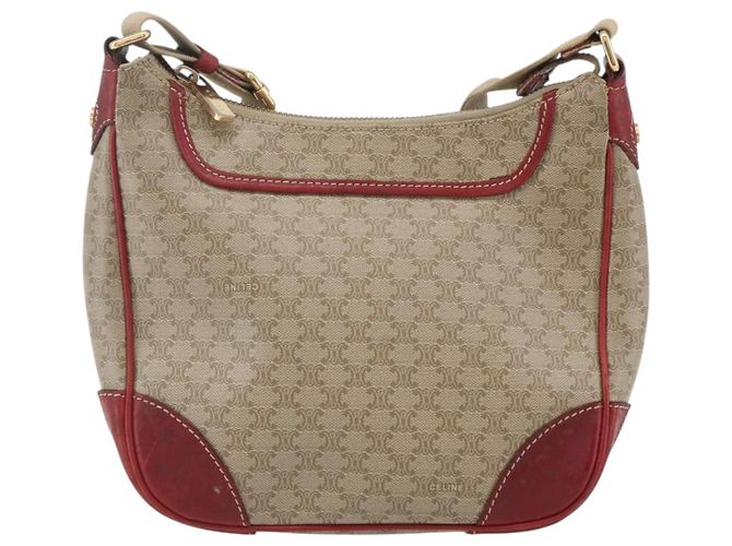 Céline Borsa a Spalla in Tela Macadam CELINE PVC Beige Oro Auth 153008 D'oro - vista 2