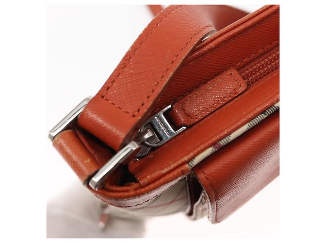 Burberry Borsa a spalla Nova Check in tela e pelle beige arancione argento autentica ti3467 - vista 10