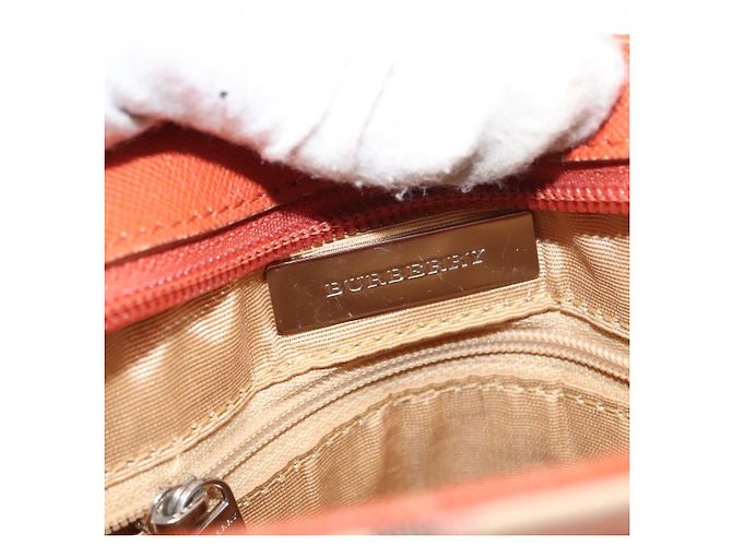 Burberry Borsa a spalla Nova Check in tela e pelle beige arancione argento autentica ti3467 - vista 11