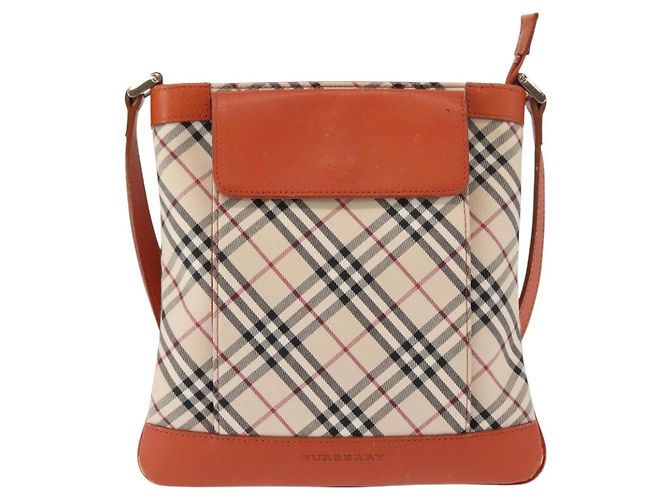 Burberry Borsa a spalla Nova Check in tela e pelle beige arancione argento autentica ti3467 - vista 13