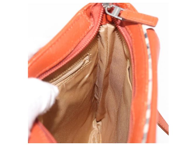 Burberry Borsa a spalla Nova Check in tela e pelle beige arancione argento autentica ti3467 - vista 18