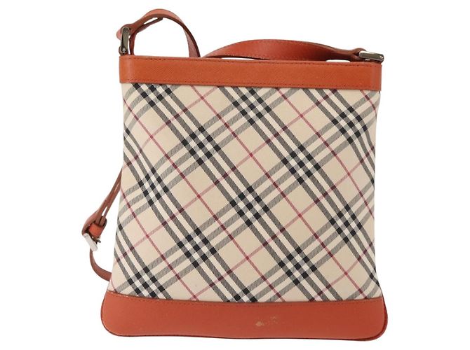 Burberry Borsa a spalla Nova Check in tela e pelle beige arancione argento autentica ti3467 - vista 2
