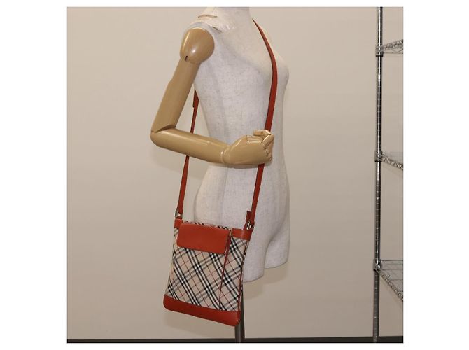 Burberry Borsa a spalla Nova Check in tela e pelle beige arancione argento autentica ti3467 - vista 21