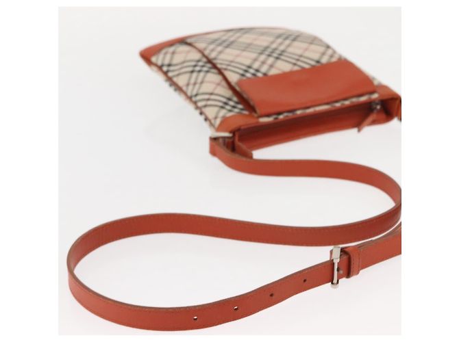 Burberry Borsa a spalla Nova Check in tela e pelle beige arancione argento autentica ti3467 - vista 7